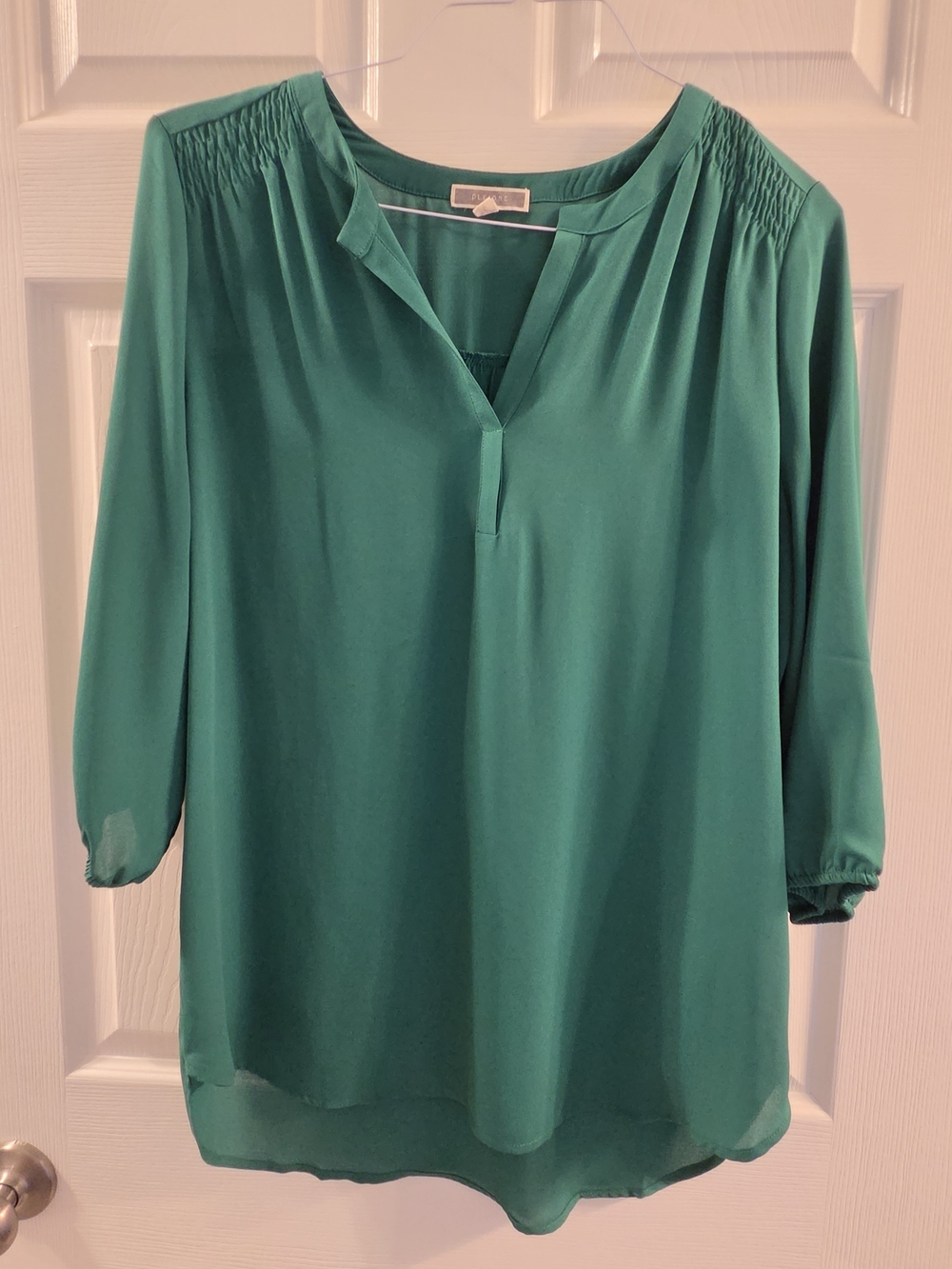 Pleione Green Pleated Shoulder Top